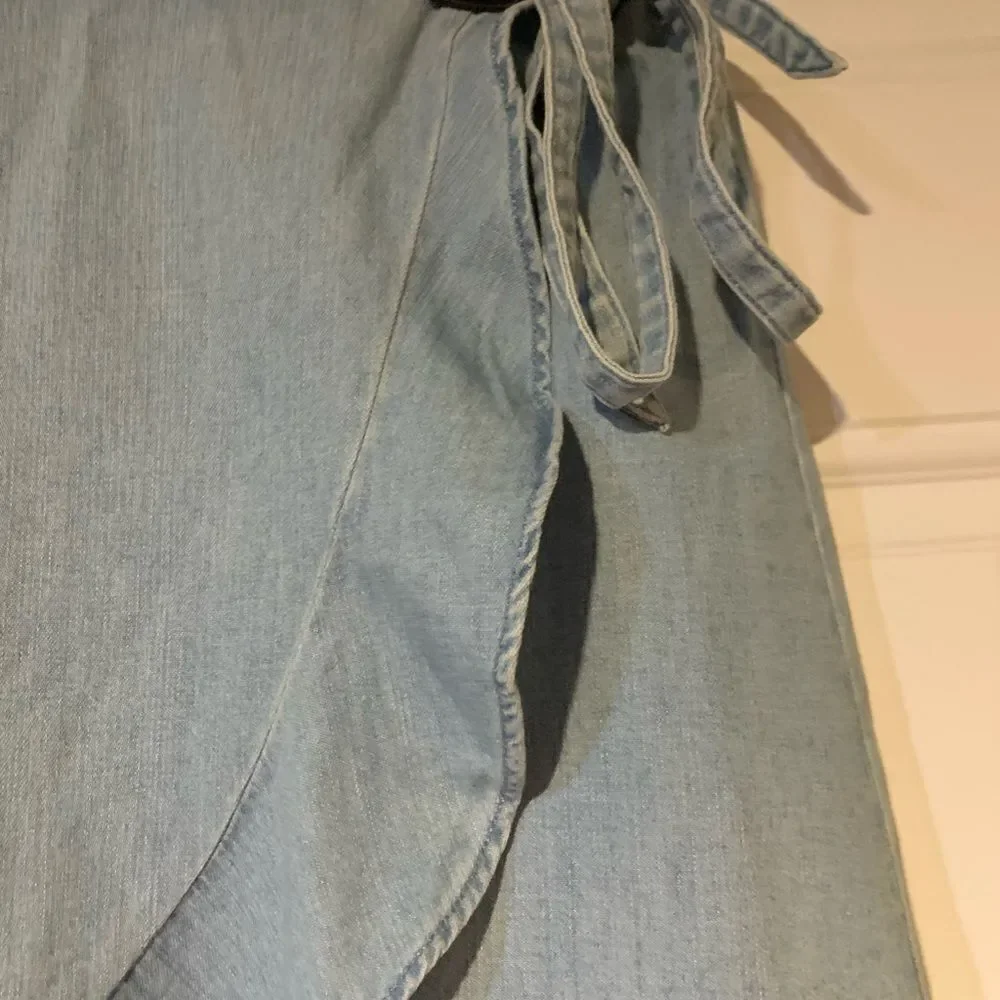 J Crew Mercantile Soft DenimBlue Mini Wrap Skirt with Ruffled Hem